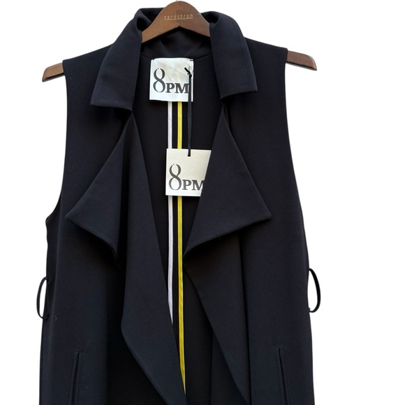 8PM Made in Italy Jolana Black Open Front Long Vest Size Small NWT - Picture 2 of 15